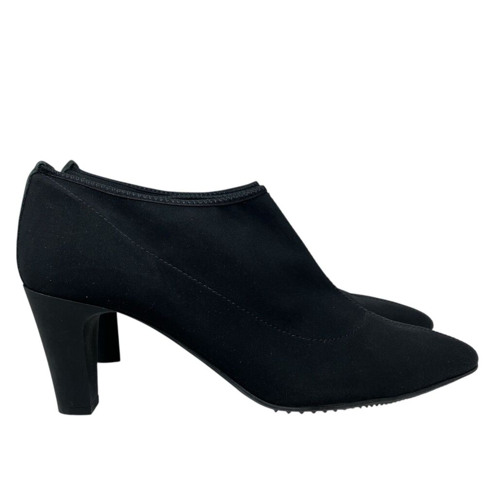 Brunate Black Stretch Fabric Pointed Toe Block Heel Booties‎